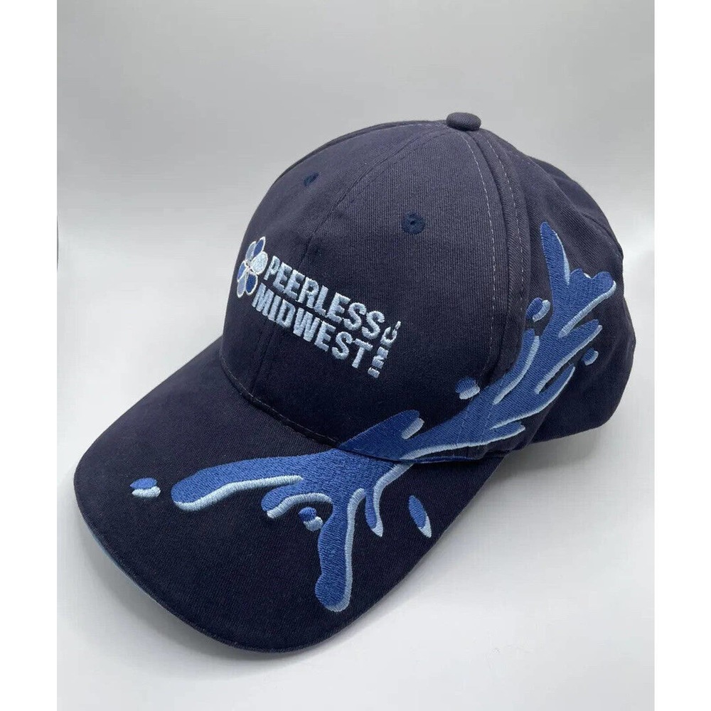Vintage Faded Peerless Midwest Spell Out Water Splash Cotton Dad Hat Cap Blue - Picture 1 of 5